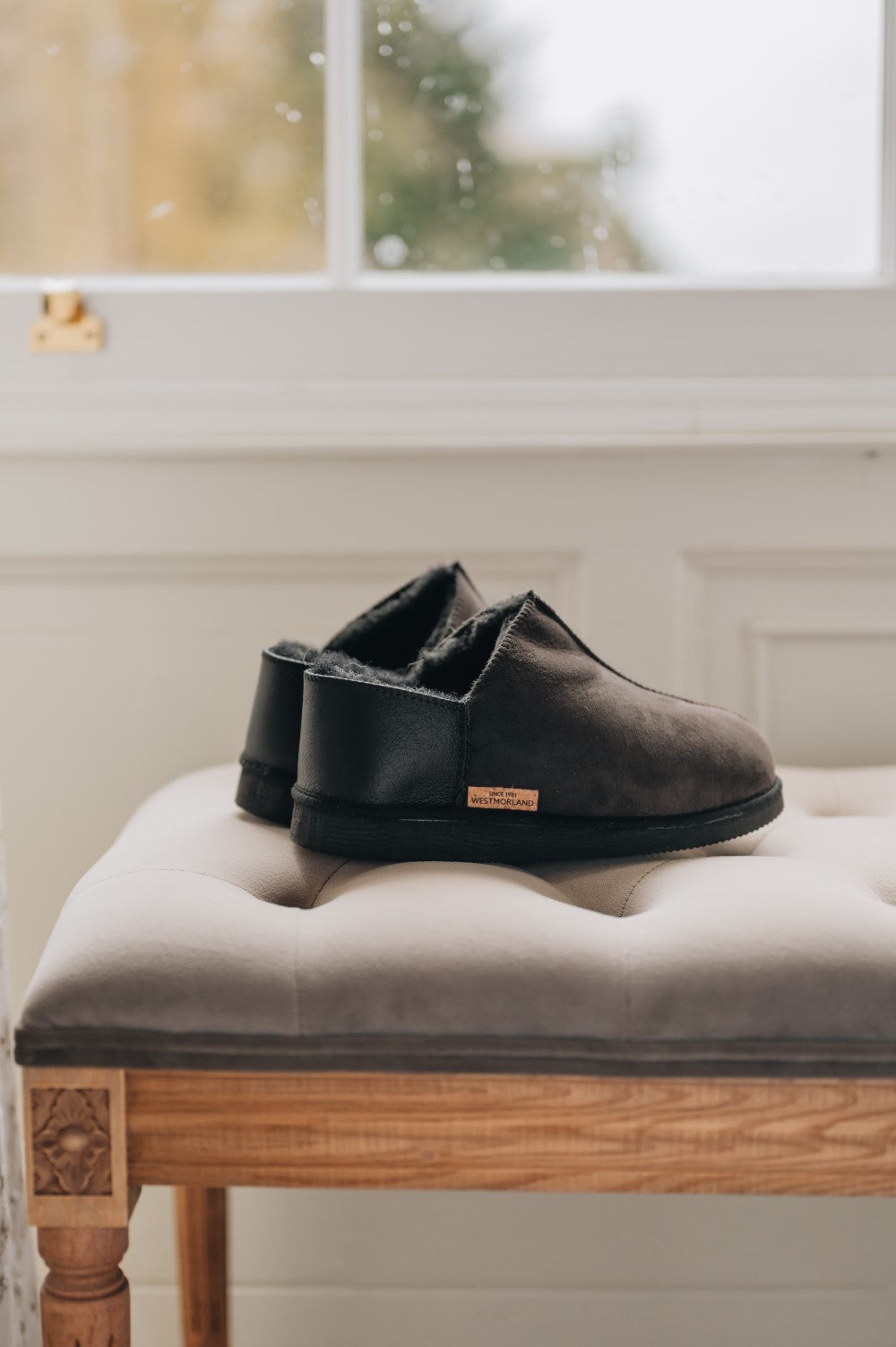 asphalt sheepskin slipper by shepherd of sweden in anton style