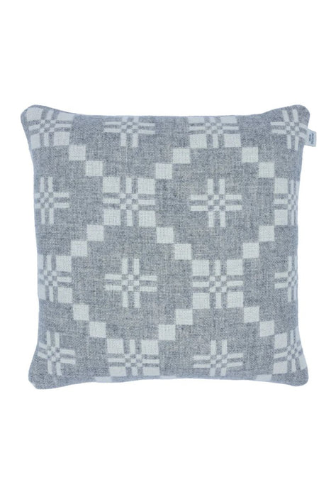 St David's Cross Cushion in White and Silver Grey. Fabric woven and made in South Wales by Melin Tregwynt. Reverse side.