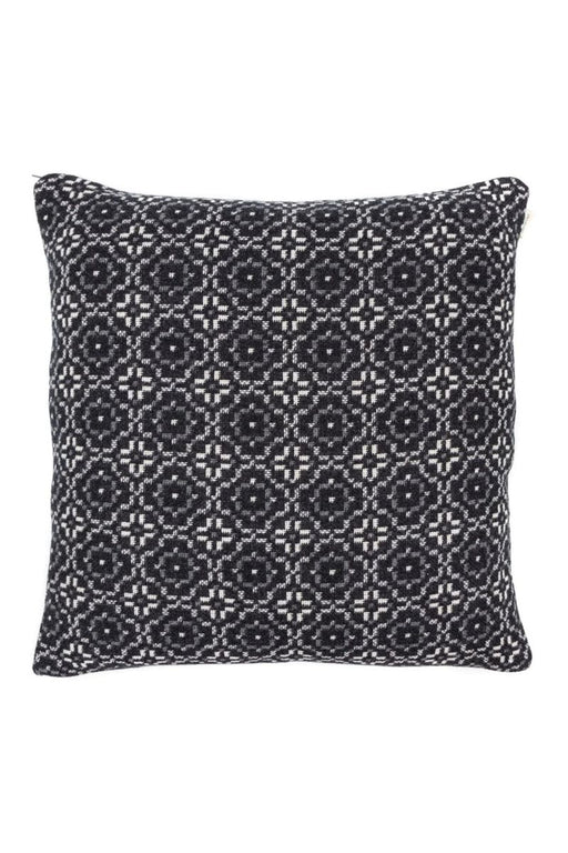 Melin Tregwynt Dark Grey repeat Vintage Rose Pattern Cushion with feather pad - front