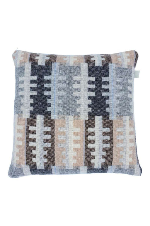 Wool cushion with a FOREST woven tree pattern in cream, beige, brown and grey -by Melin Tregwynt - Front