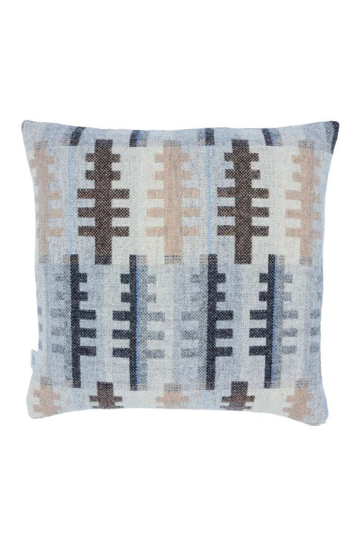 Wool cushion with a FOREST woven tree pattern in cream, beige, brown and grey -by Melin Tregwynt - Back