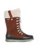 Orica Hi Oak Tan Brown and White Women's Boots from EMU Australia. White Sheepskin cuff, brown waterproof suede, black leather. Features grey laces and outer sole.