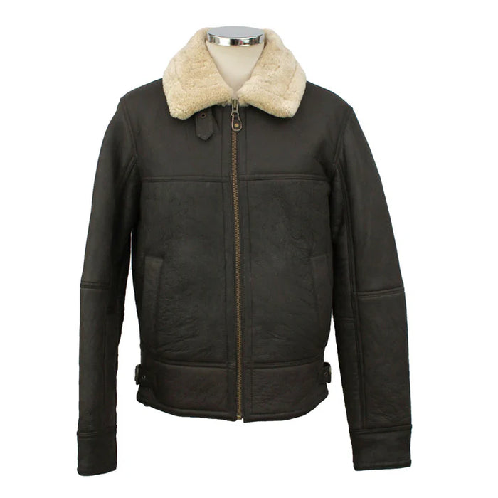 Mens Sheepskin flying jacket in dark brown. Super Warm jacket