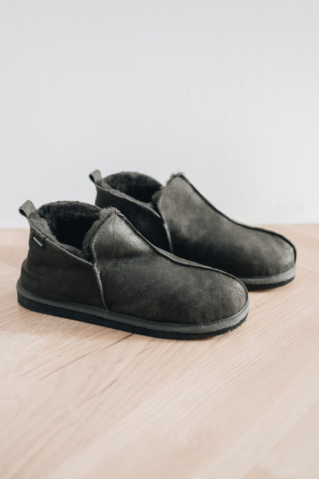 Sweden of Sweden Sheepskin Slipper Boot for men  in grey with a dark black sole a stylish winter footwear option