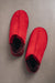 Durable red women’s sheepskin slippers with anti-slip soles for indoor and outdoor use