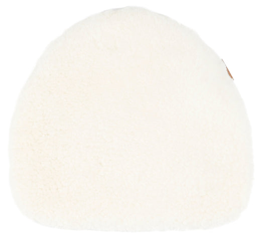 white sheepskin seat pad on plain white background