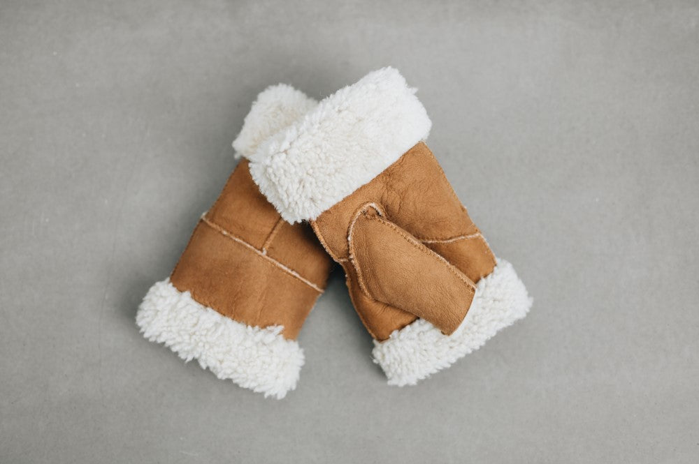 sheepskin fingerless mittens