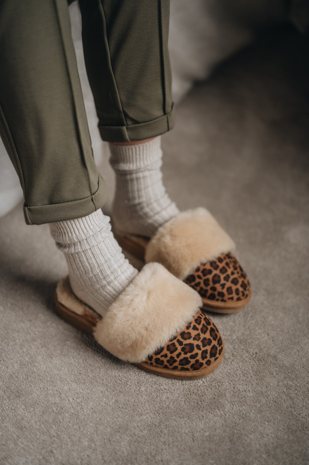 lena chestnut leopard by shepherd of sweden womens sheepskin slipper