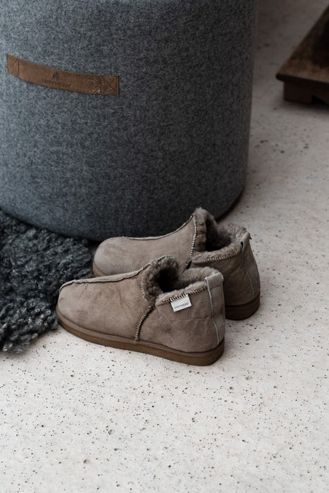 Women's sheepskin in stone slippers by Shepherd with soft shearling interior for extra warmth