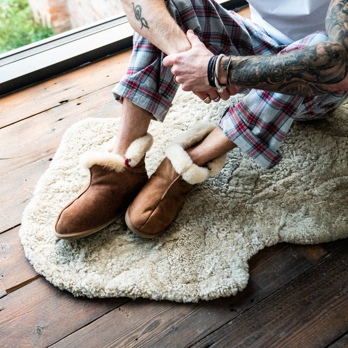 Mens slipper boots with hard sole best sale