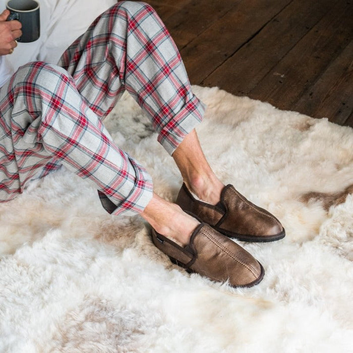 Bosse in oiled antique men's sheepskin slipper by shepherd of Sweden