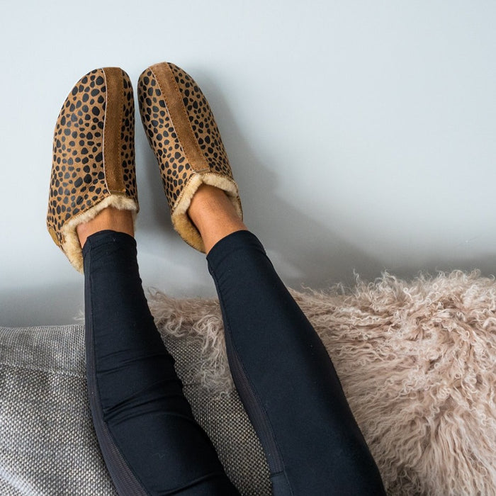 Soft Soled Leopard Print Lina Ladies Sheepskin Slipper from Shepherd of Sweden